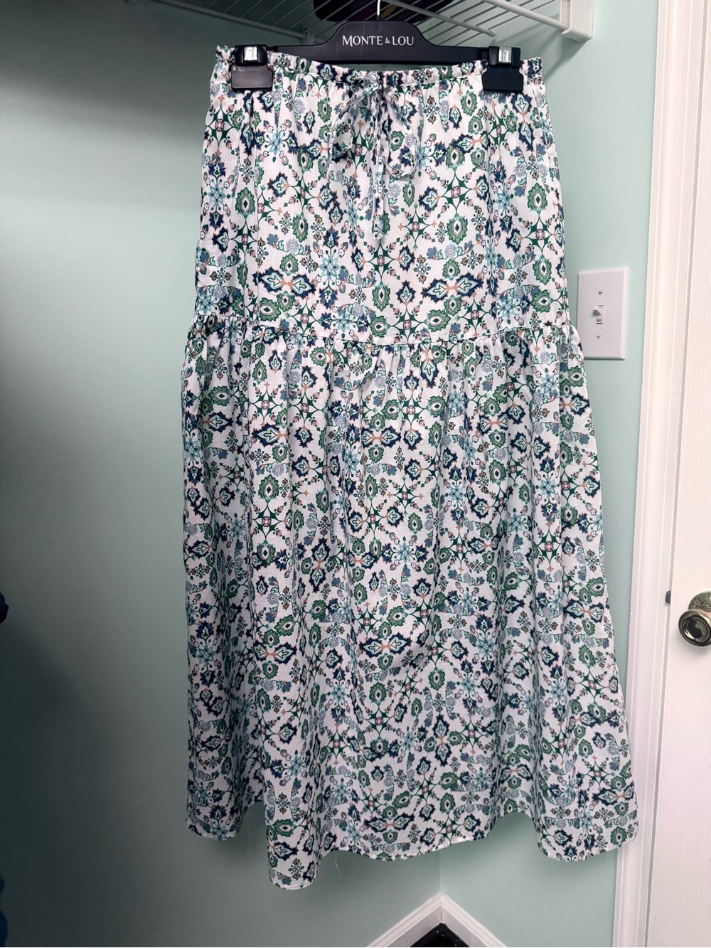 NWT Monte & Lou Maxi Skirt with Green & Blue Floral Medallion Print 100% cotton - Picture 2 of 6